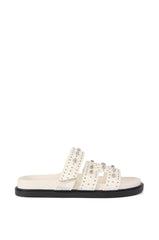 LEISURE EMBELLISHED FLAT SANDAL IN WHITE