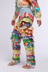 LIFE IS BUT A DREAM BROCADE RUFFLE DENIM JEANS