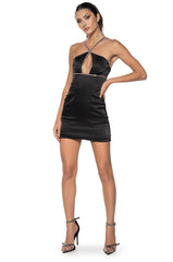 LIFE OF THE PARTY CUT OUT SATIN MINI DRESS