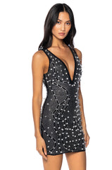LIKE MAGIC EMBELLISHED DEEP V MINI DRESS