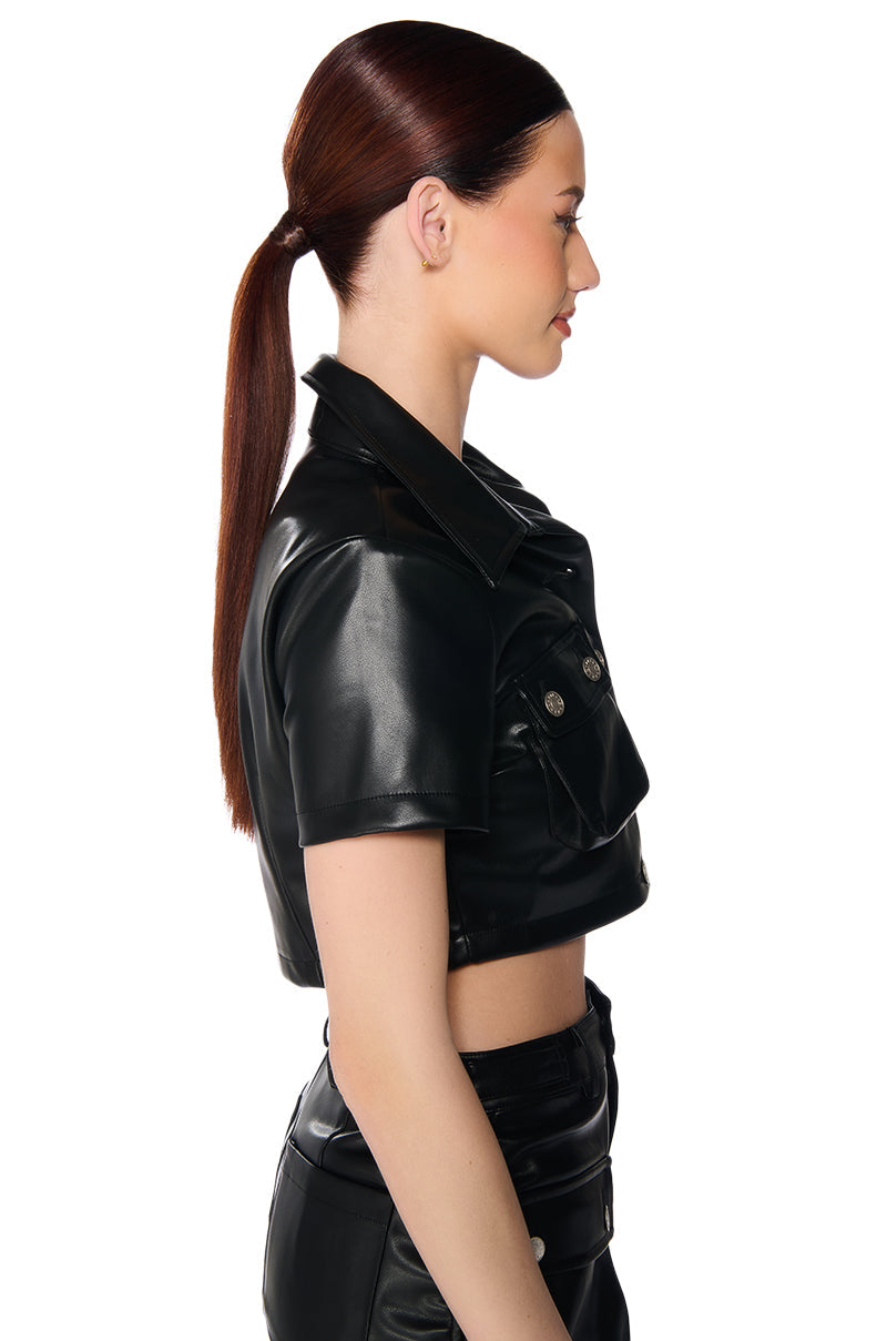 LIMITED EDITION FAUX LEATHER BUTTON DOWN SHIRT