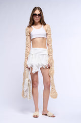 LONG SLEEVE CROCHET BOLERO IN BEIGE