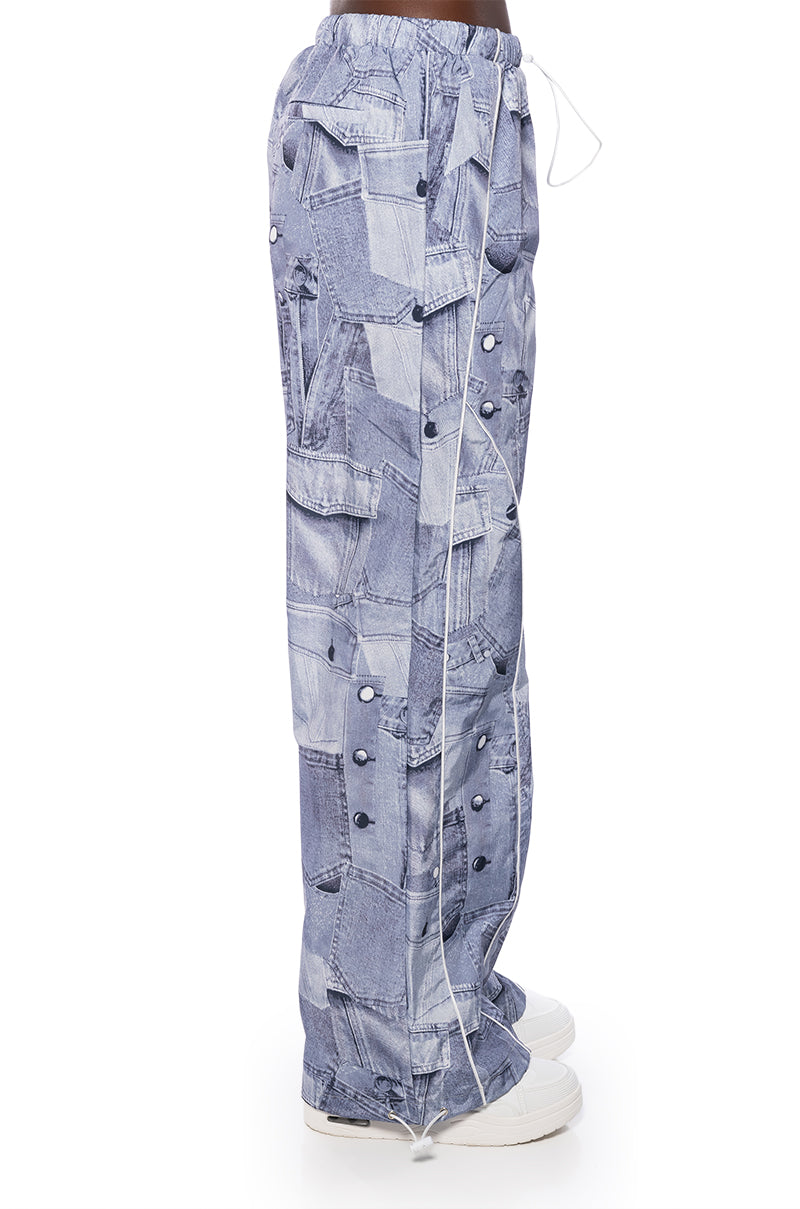 LOOK AGAIN DENIM GRAPHIC PARACHUTE PANT