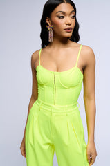 LOOKING SHARP FITTED CORSET TOP IN NEON YELLOW