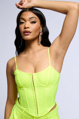 LOOKING SHARP FITTED CORSET TOP IN NEON YELLOW