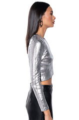 LOST IN THE GALAXY LONG SLEEVE METALLIC TEE