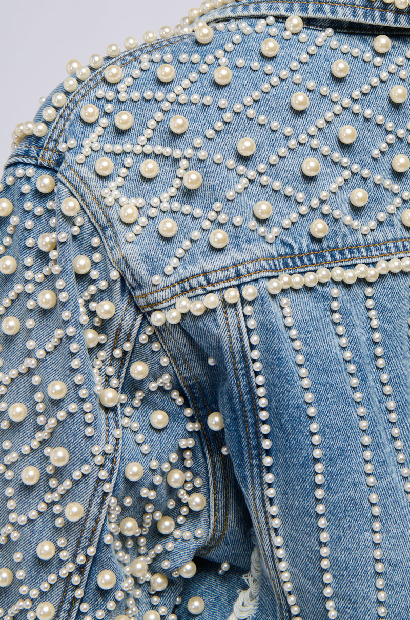 LUCKY YOU CROPPED PEARL DENIM JACKET
