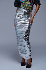LUNA RUCHED METALLIC MAXI SKIRT