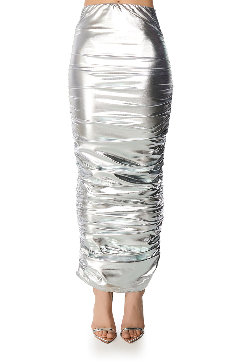 LUNA RUCHED METALLIC MAXI SKIRT