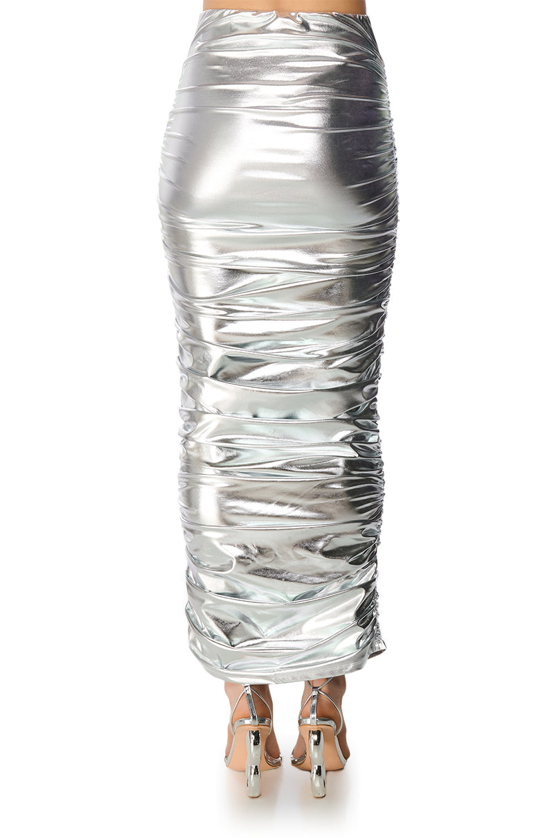 LUNA RUCHED METALLIC MAXI SKIRT