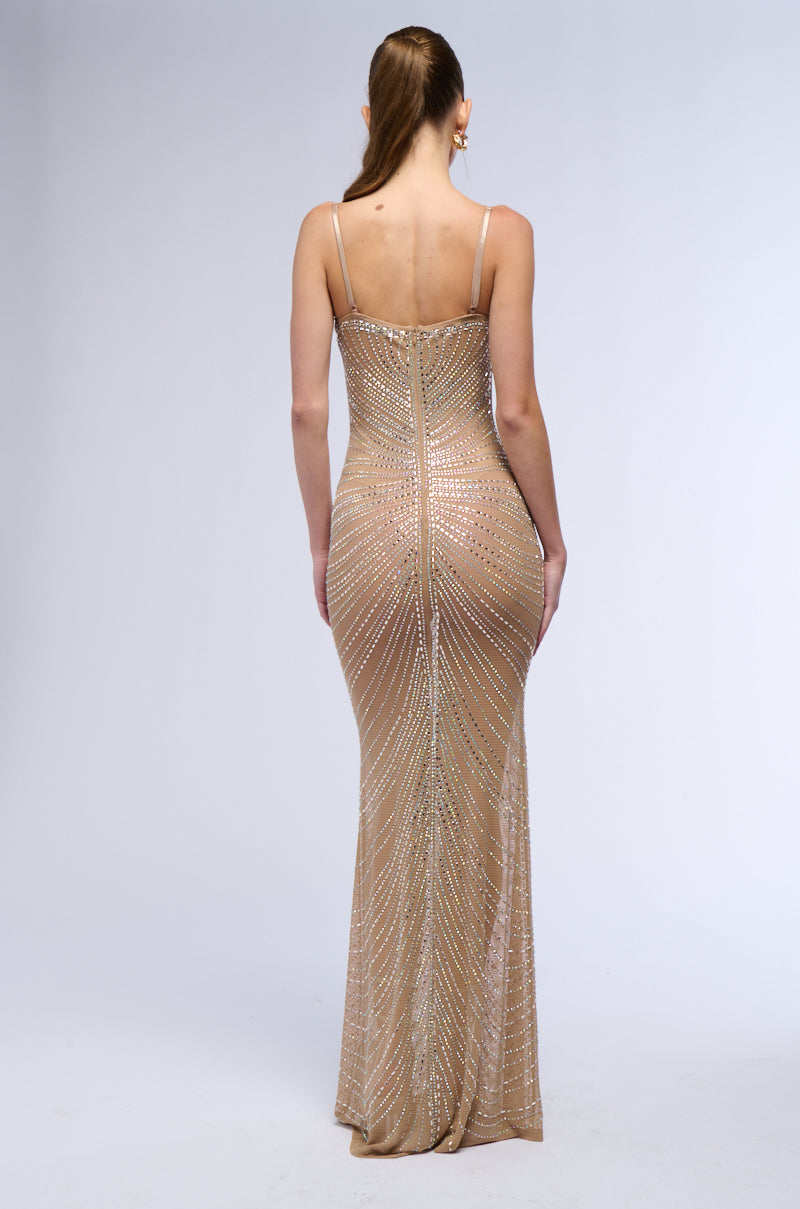 LUXE IS ALL I KNOW RHINESTONE MESH MAXI DRESS