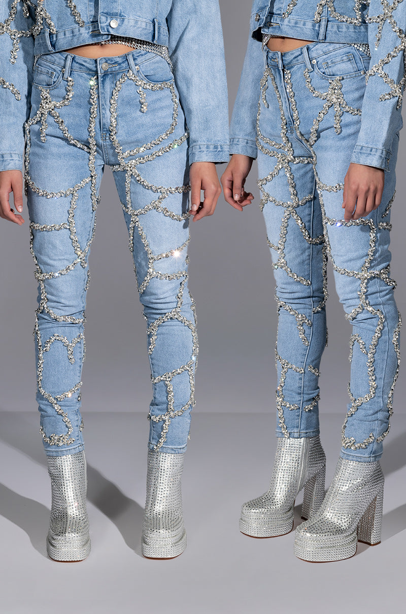 MAKE A WISH RHINESTONE HIGH WAISTED SKINNY JEAN