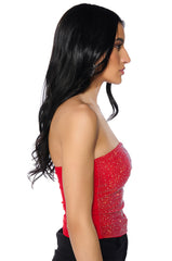 MATERIAL GIRL RHINESTONE EMBELLISHED TUBE TOP