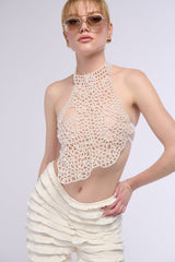 MERMAIDCORE PEARL DETAIL TIE TOP