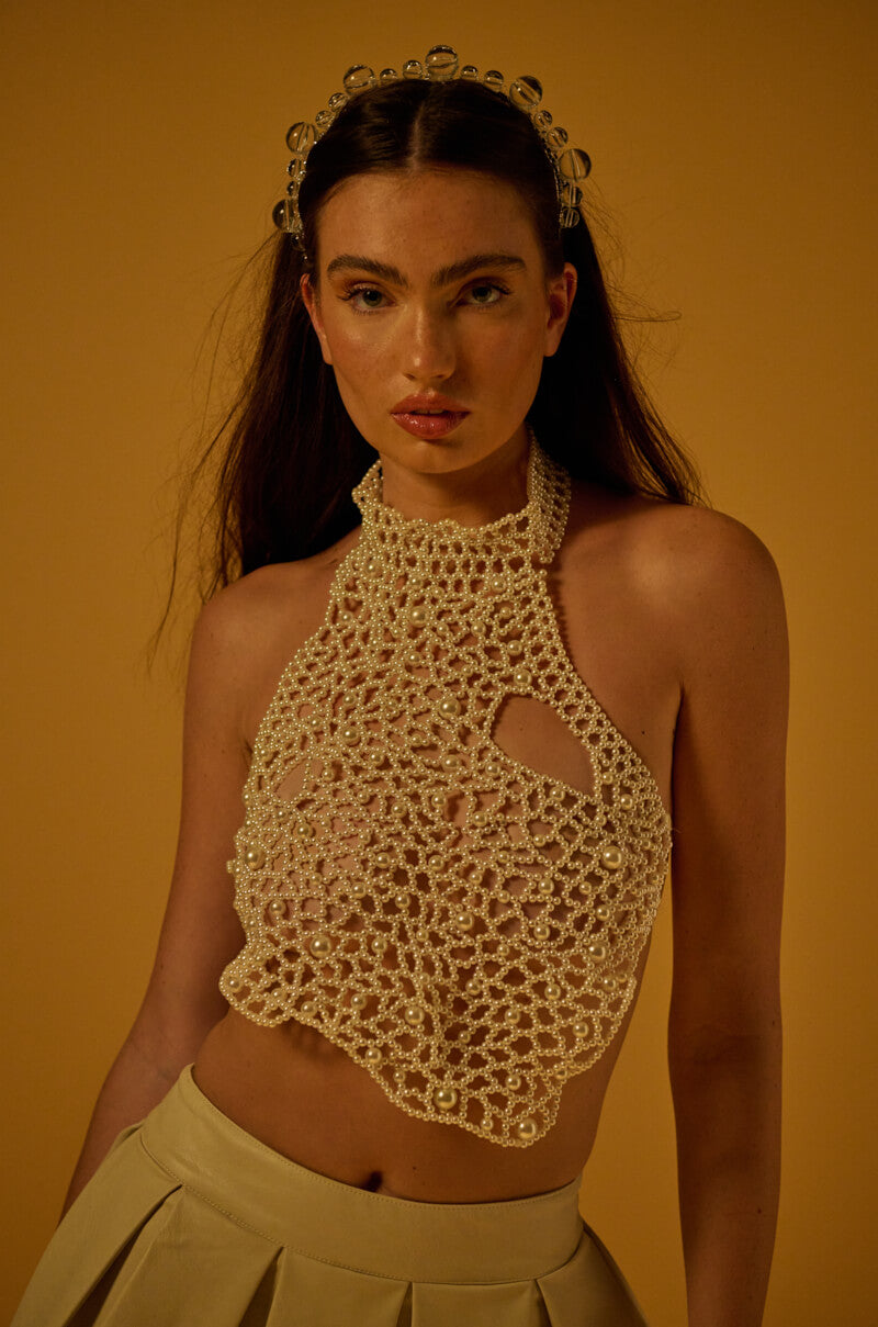 MERMAIDCORE PEARL DETAIL TIE TOP