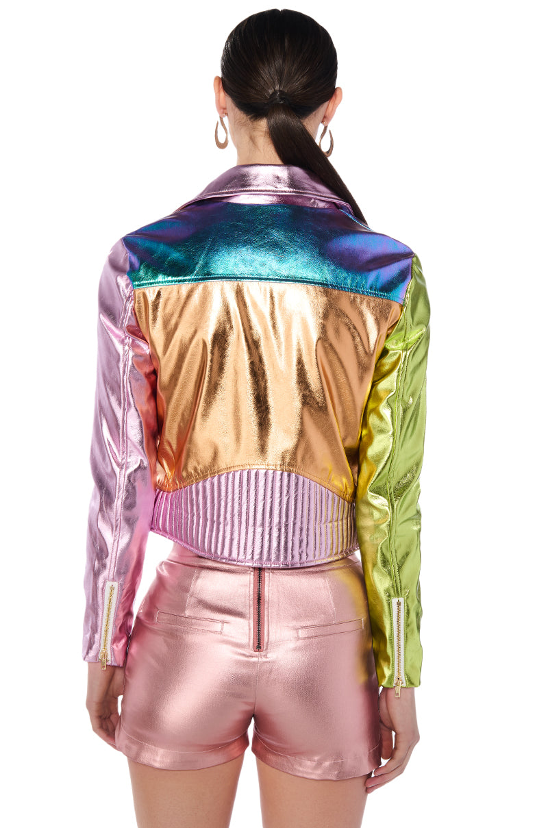 METALLIC PASTEL MOTO JACKET