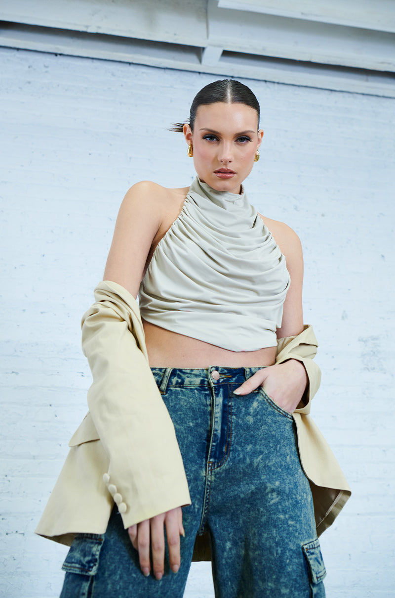 MIAMI NIGHTS SCRUNCH HALTER NECK TIE BACK TOP