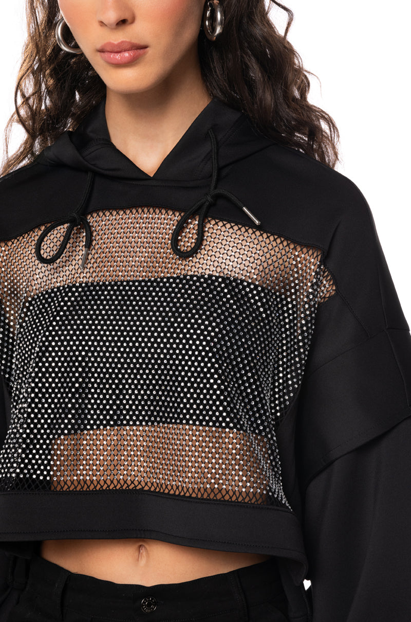 MIDNIGHT CALLS CROPPED LONG SLEEVE HOODIE