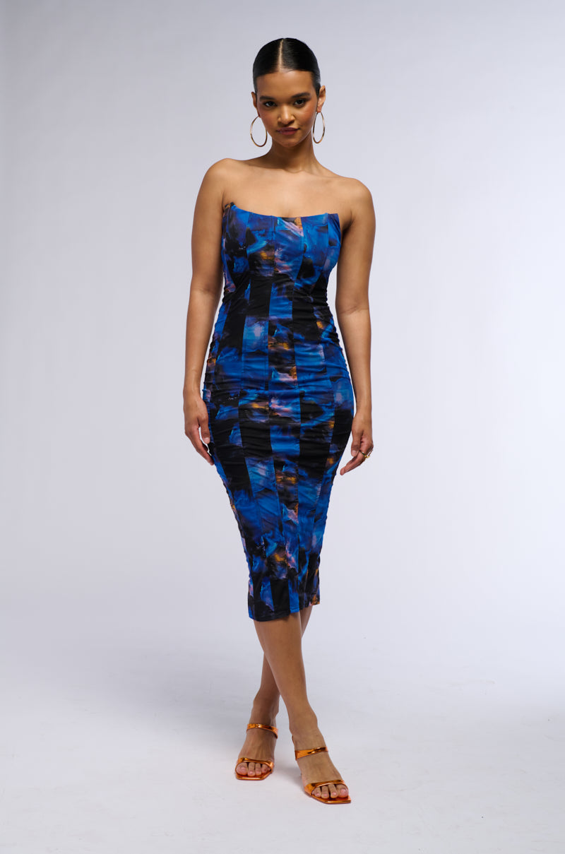 MIDNIGHTS PRINTED MESH MIDI DRESS