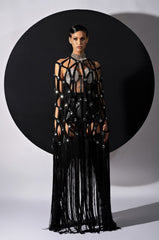 ZELINA FRINGE EMBELLISHED LONG CARDIGAN