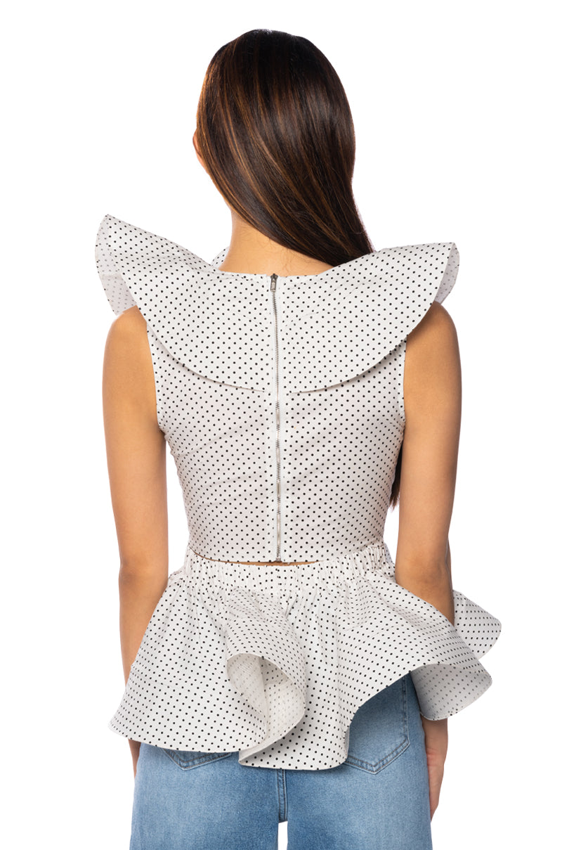 MISS FASHIONISTA SLEEVELESS POLKA DOT PRINT BLOUSE