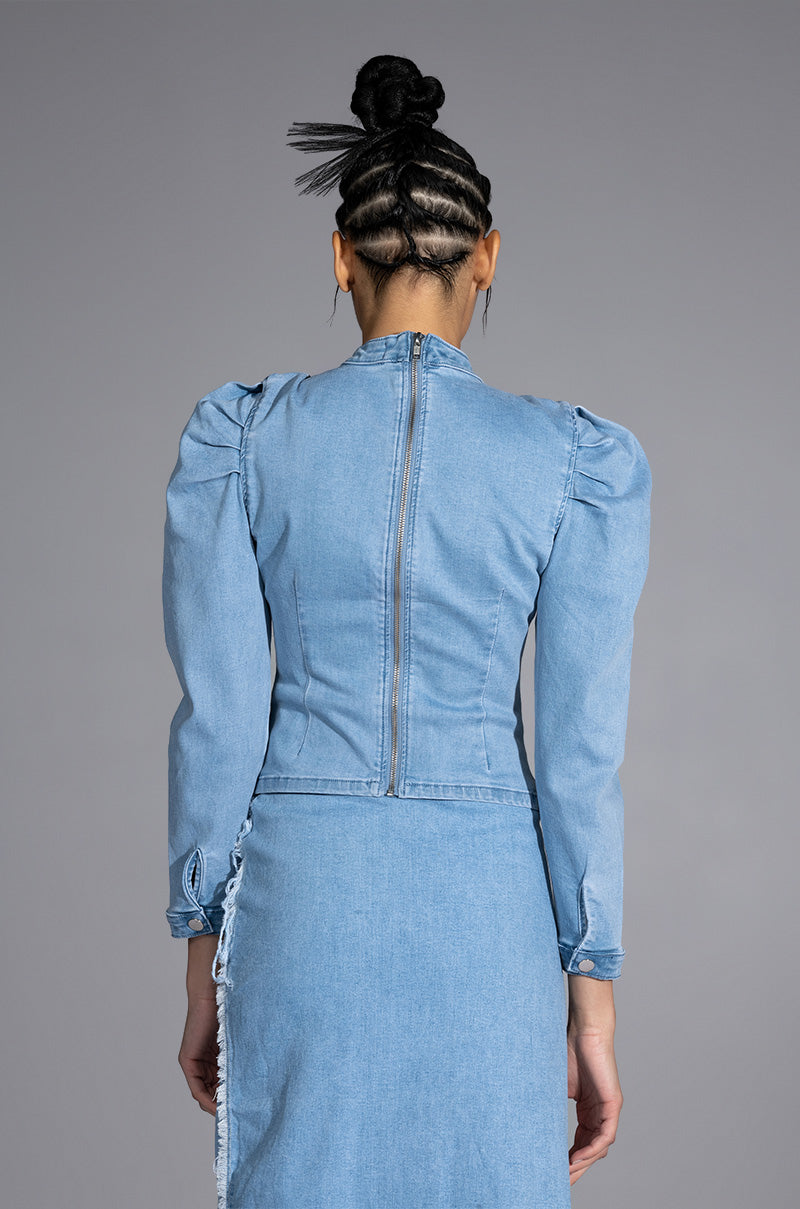 MISS INDEPENDENT DENIM LONG SLEEVE BLOUSE