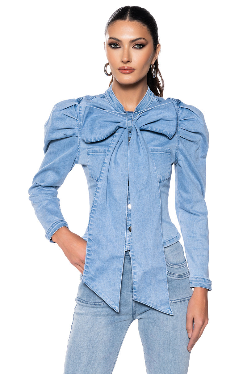 MISS INDEPENDENT DENIM LONG SLEEVE BLOUSE