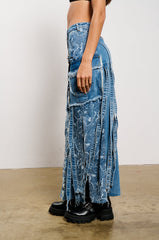 MIXED MEDIA DENIM MAXI SKIRT