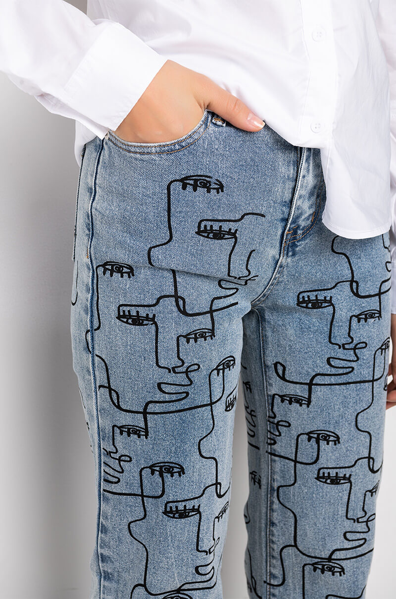 MULTIPLE FACES HIGH WAIST STRAIGHT JEANS