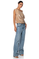 MY WORLD ASYMMETRICAL SEQUIN TOP