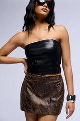 NEED YOU TONIGHT DISTRESSED FAUX LEATHER MINI SKIRT
