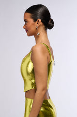 NEED YOU TONIGHT METALLIC FAUX LEATHER CORSET