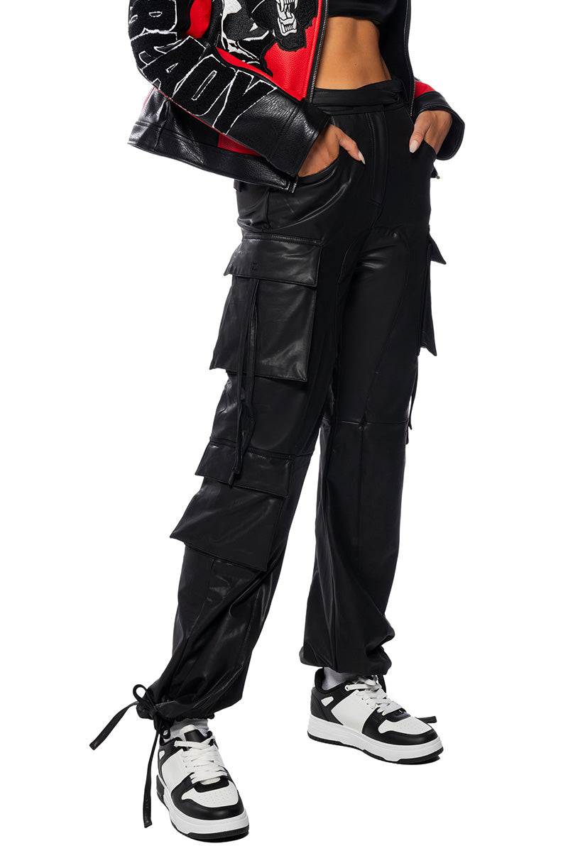 NEXT PLEASE CARGO FAUX LEATHER PANT