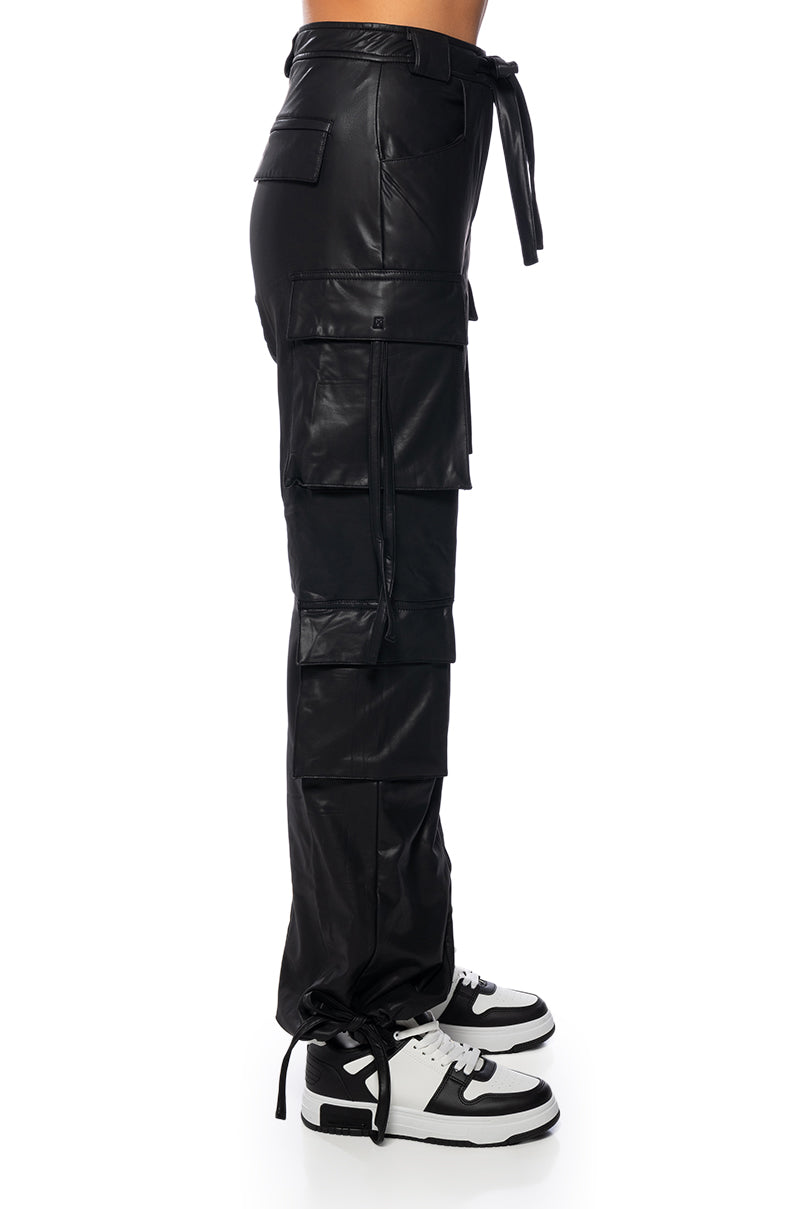 NEXT PLEASE CARGO FAUX LEATHER PANT