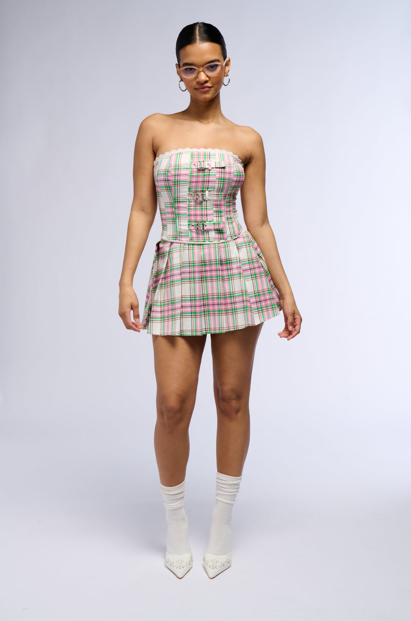 NICKI PLAID CORSET TUBE TOP