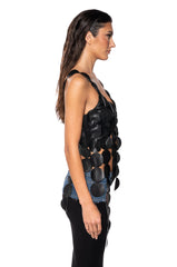 NO DISRESPECT FAUX LEATHER SLEEVELESS CROP TANK