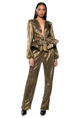 NOEL PLEATED METALLIC PALAZZO PANT