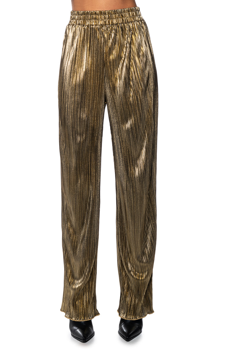 NOEL PLEATED METALLIC PALAZZO PANT
