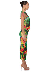 ON A ROLL PRINTED MAXI DRESS IN GREEN MULTI