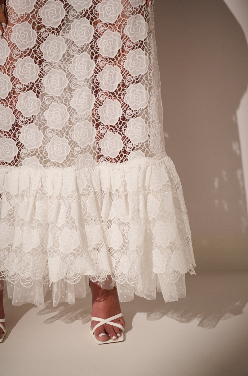 ON AN ISLAND LACE MIDI DRESS