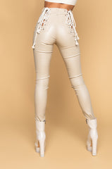 ON-DUTY VEGAN LEATHER LACE UP SKINNY PANTS