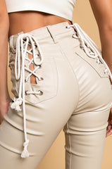 ON-DUTY VEGAN LEATHER LACE UP SKINNY PANTS