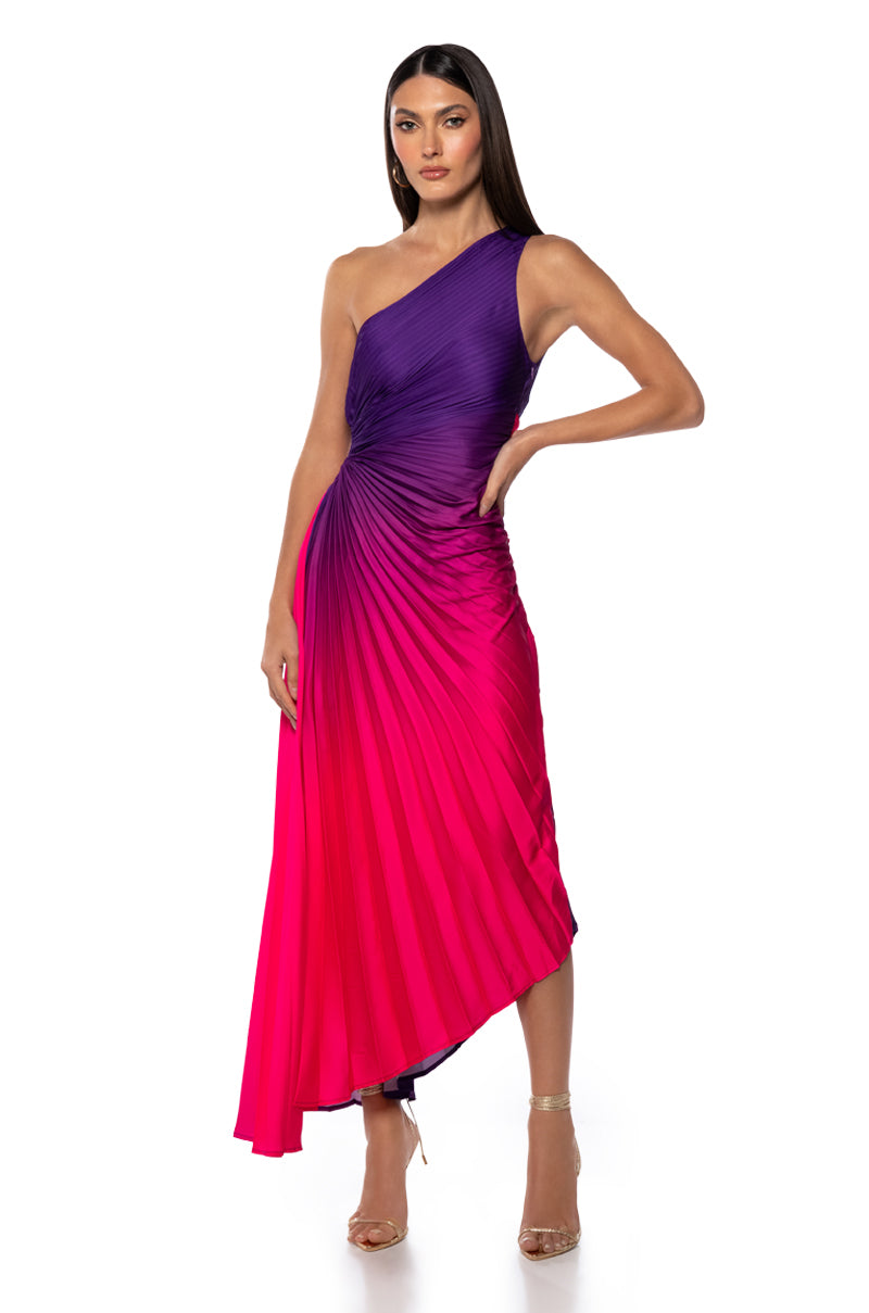 ON MY OWN WAVE OMBRE ONE SHOULDER MAXI DRESS
