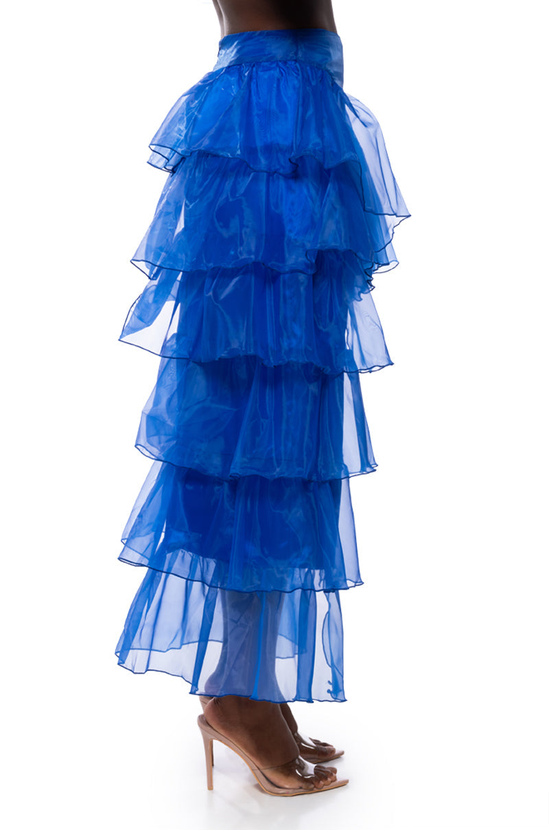 ONCE UPON A DREAM RUFFLE MAXI SKIRT IN ROYAL BLUE