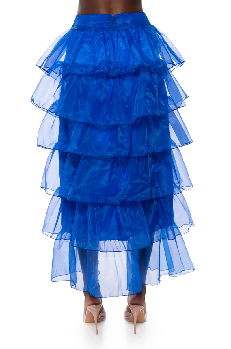 ONCE UPON A DREAM RUFFLE MAXI SKIRT IN ROYAL BLUE
