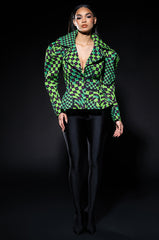OPTICAL GREEN CHECKERED BLAZER