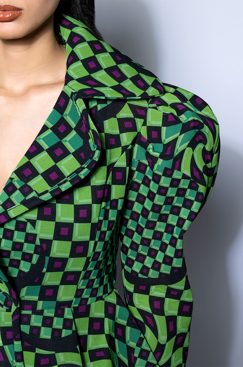 OPTICAL GREEN CHECKERED BLAZER