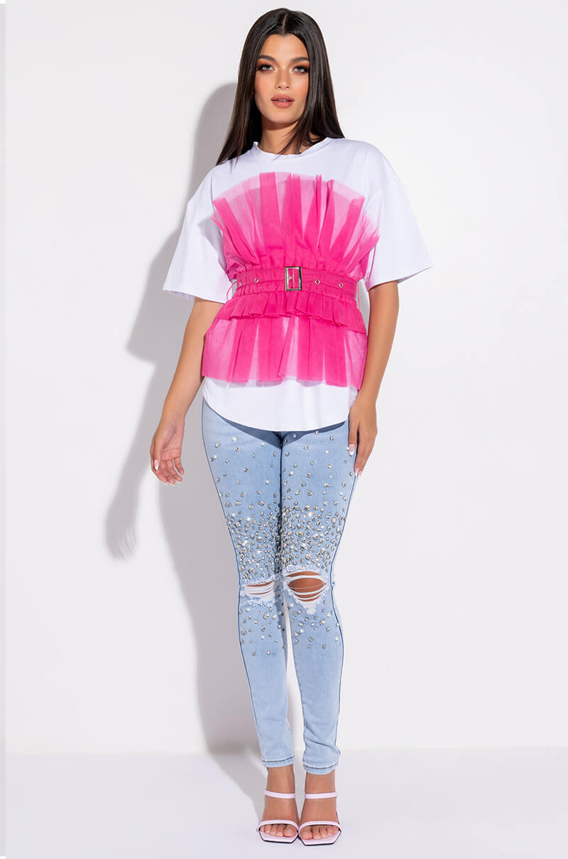 OUTTA THIS WORLD DISTRESSED RHINESTONE HIGH RISE SKINNY JEANS