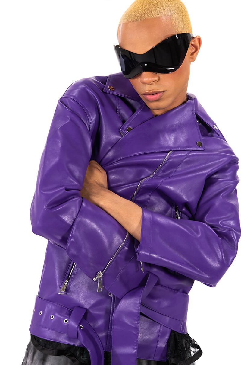 OVERSIZED SATURATED PURPLE MOTO JACKET