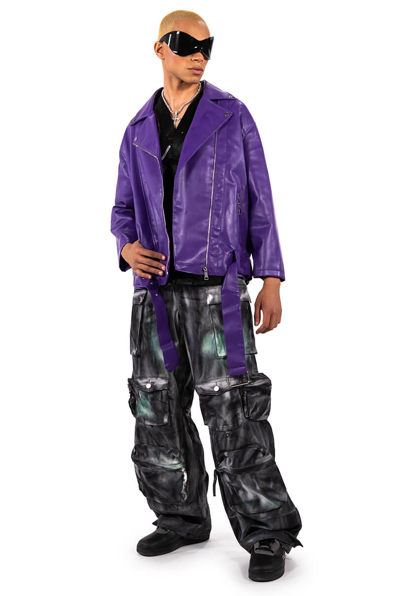 OVERSIZED SATURATED PURPLE MOTO JACKET